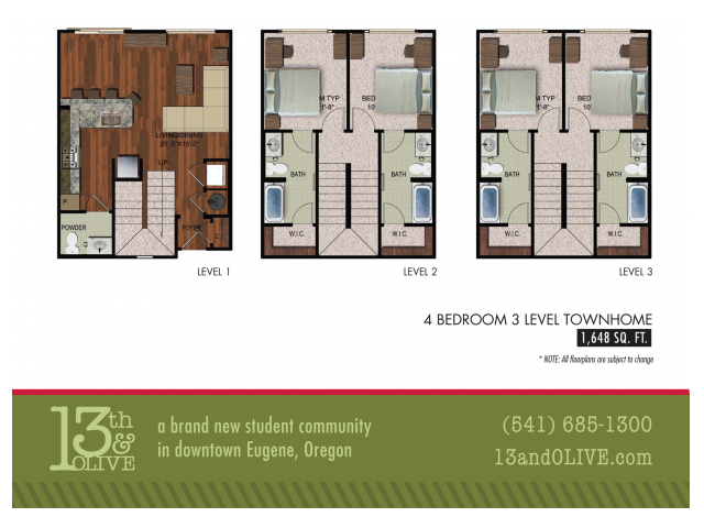 4 Bedroom 3 Level Townhome 4 Bed Apartment 13th Olive