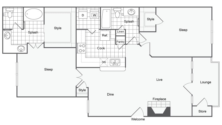 2 Bdrm Floor Plan | Pet Friendly Apartments In Dallas TX | Arrive on University