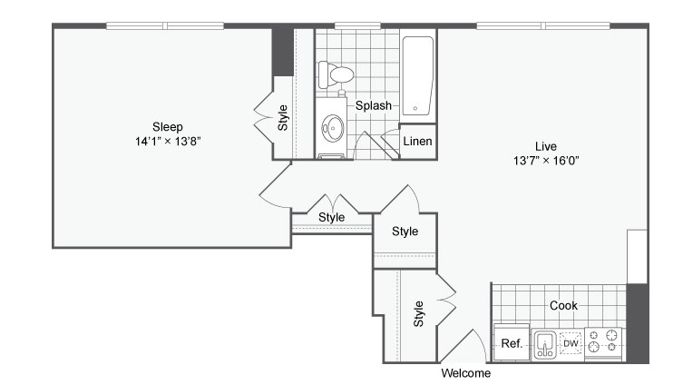 1 Bedroom Floor Plan | Apartments Near Johns Hopkins | The Social North Charles