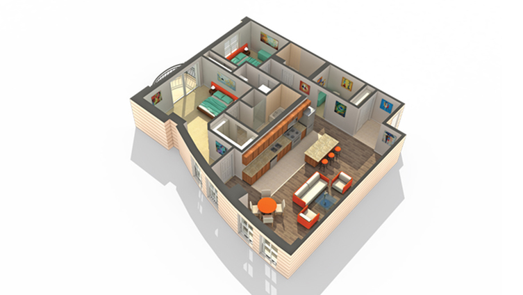 2 Bedroom Floor Plan | Apartments Des Plaines IL | Renew Five Ninety Five
