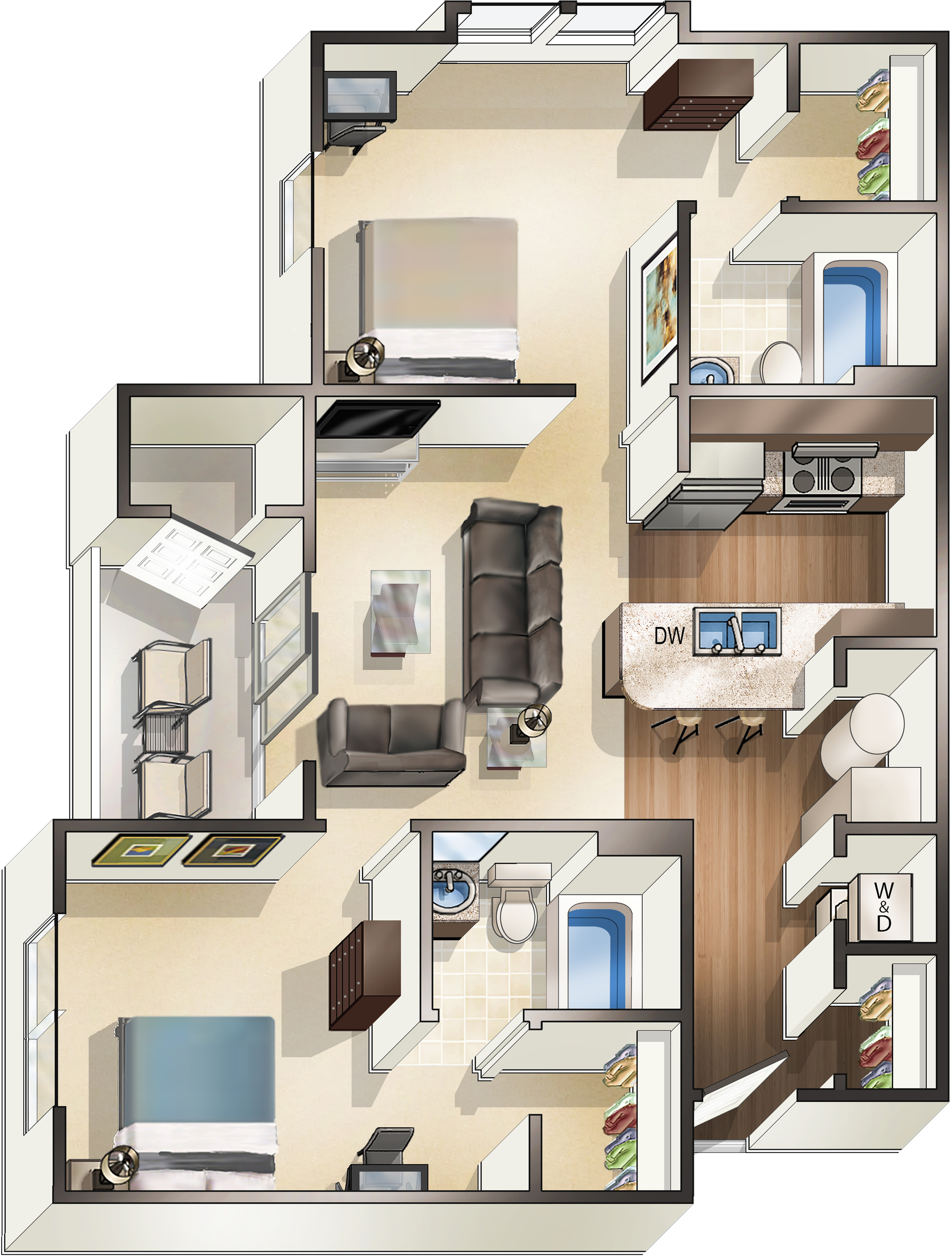 2 Bedroom Floor Plan | MSU Off Campus Apartments | The Social Campus