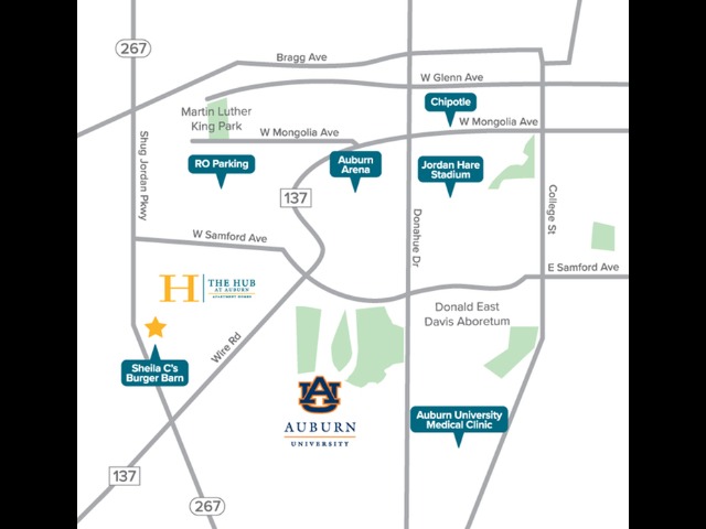 Location of The Hub at Auburn Apartment Homes