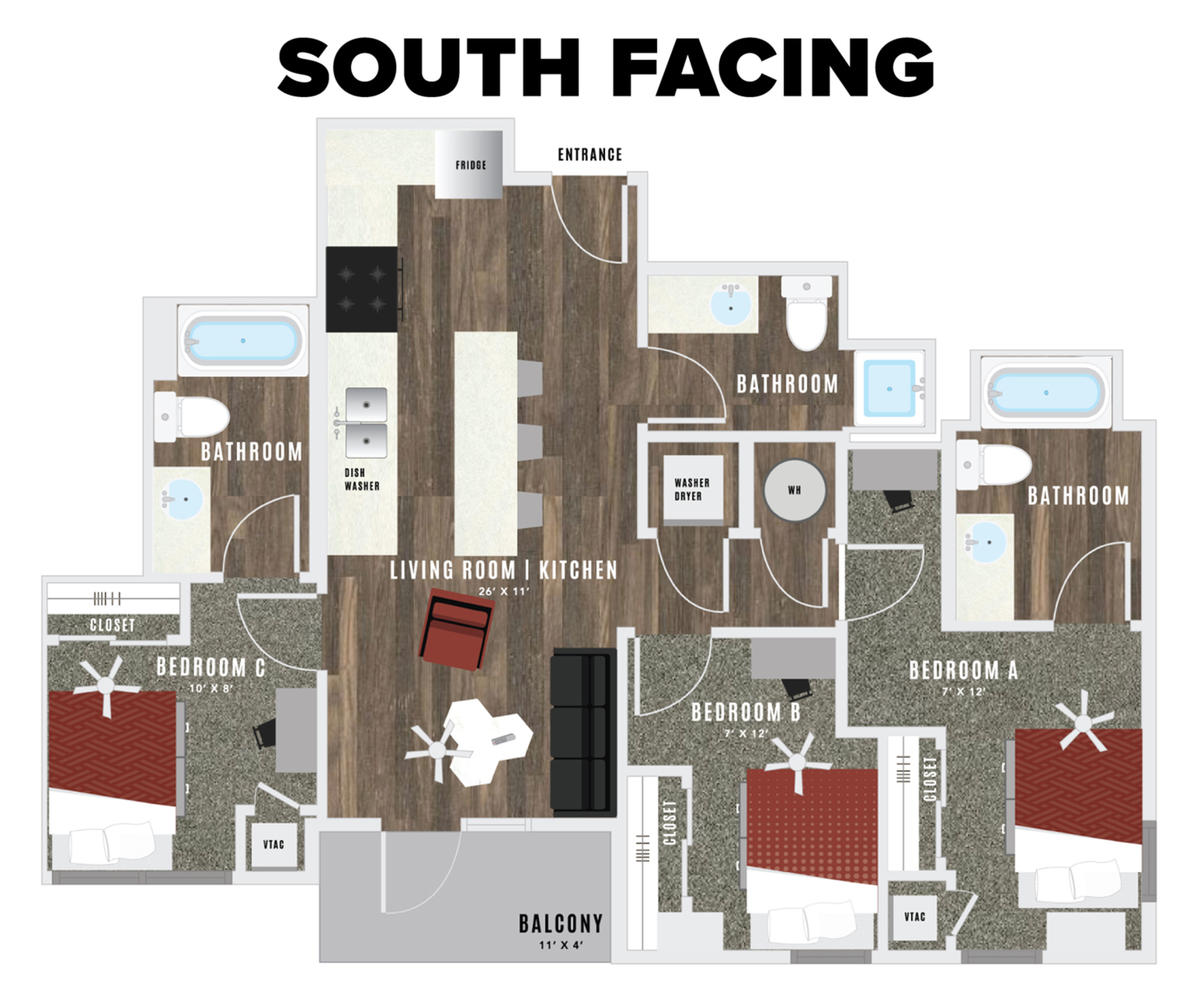 3 Bedroom Apartment | The Three Balcony Floor Plan | Atmosphere