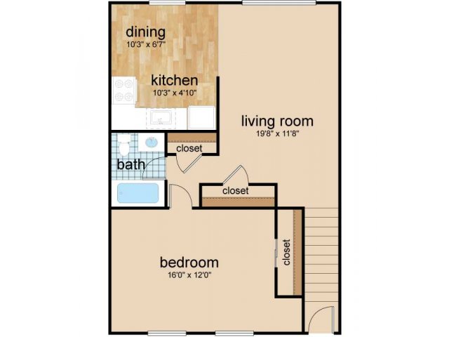 One-bedroom second level floor plan at Northgate Village