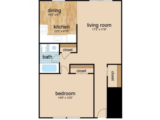 One-bedroom first level floor plan at Northgate Village