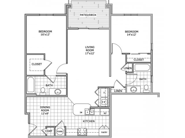 floor plan image of furnished 2 bedroom apartment home