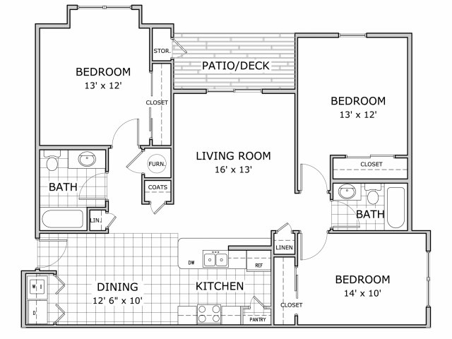 floor plan image of a 3 bedroom furnished apartment at Marion Park