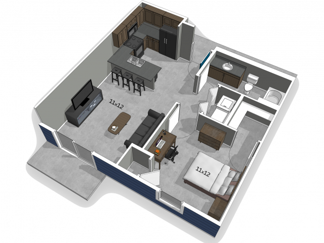 The Falcon apartments one bedroom floor plan with concrete flooring