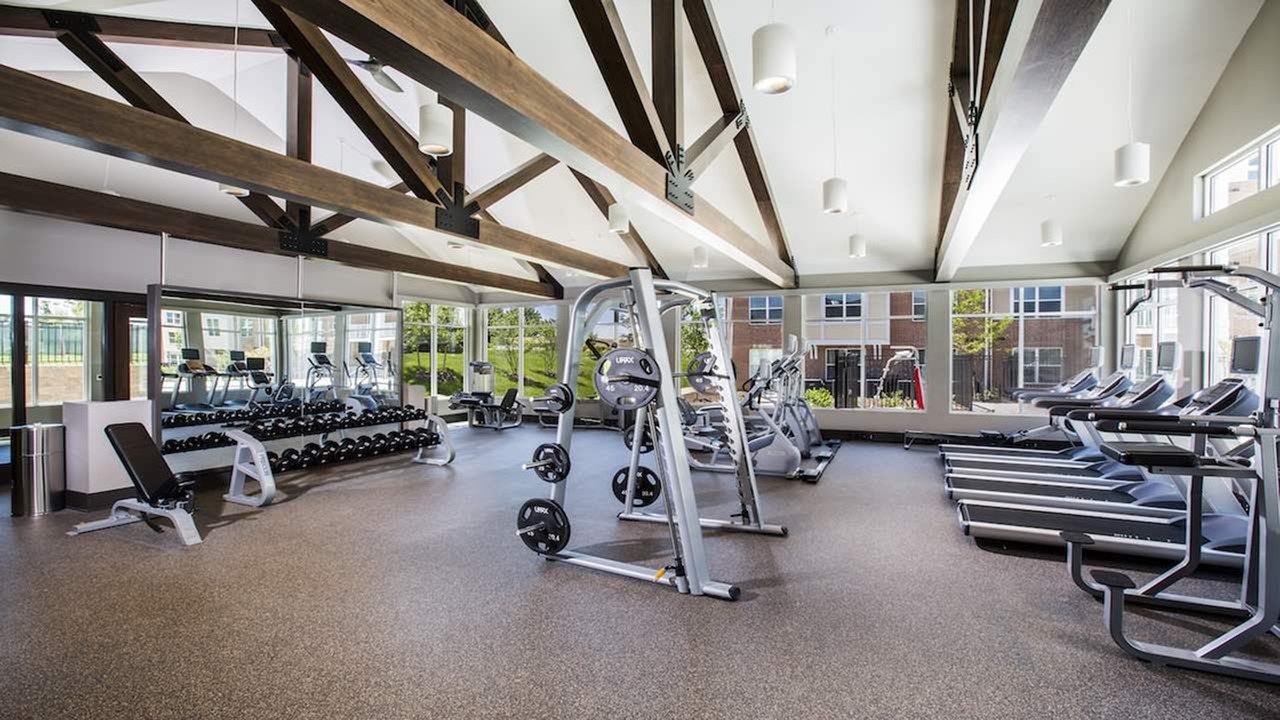 Club-quality fitness studio with cardio and weight machines. Club-quality fitness studio with cardio and weight machines.
