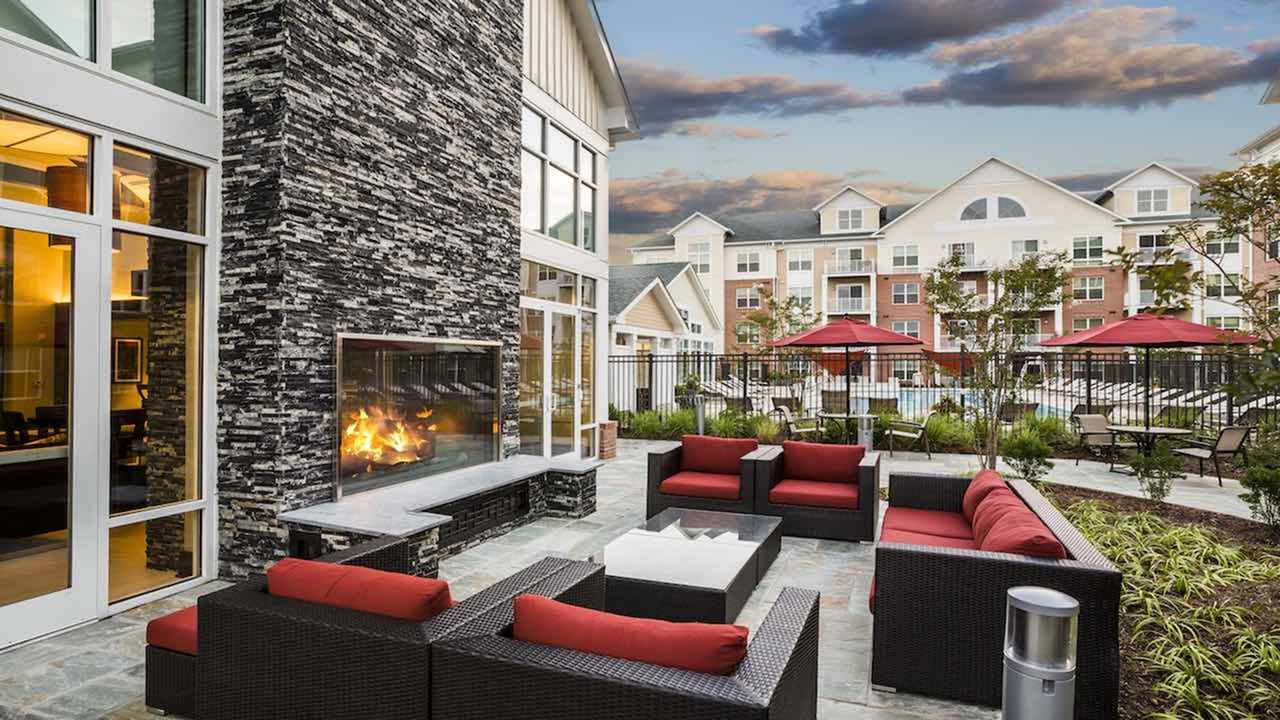 Outdoor deck with fireplace and lounge. Outdoor deck with fireplace and lounge.